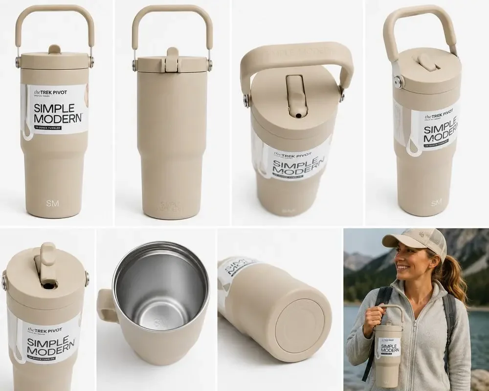 Simple Modern Trek Pivot 30 oz Insulated Tumbler with Handle – Beige/Tan